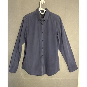 Massimo Dutti Men's Blue Button-Up Shirt Size M | Elbow Patch Casual Dress Long